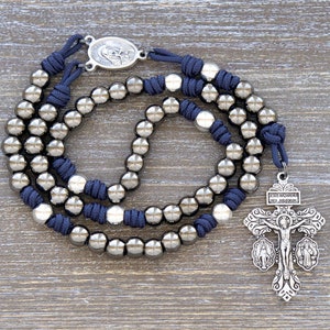 Our Lady of Sorrows Servite Rosary | Mater Dolorosa | Navy Blue, Gunmetal, Silver Premium Paracord Rosary Chaplet | 7 Sorrows Chaplet Rosary