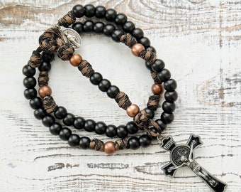 The Heavy Duty Hail Mary - Black and Antique Copper Camo Men's Paracord Rosary - Catholic Gift for Men