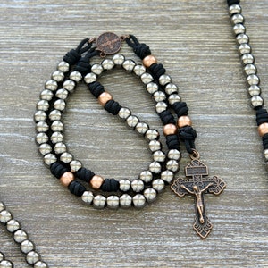 Path of the Disciple | Premium Metal Paracord Rosary | 5 Decade | Black, Copper Gunmetal Catholic Rosary for Men