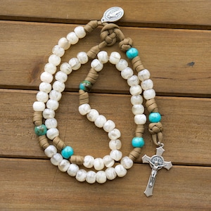 Divine Hope - Full Size Paracord Rosary (Brown, Teal and Cream)