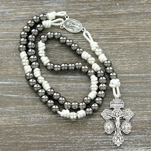 7 Sorrows Stainless Steel Servite Rosary Chaplet | Mater Dolorosa | White, Silver, Gunmetal Premium Paracord Rosary | Catholic Gifts