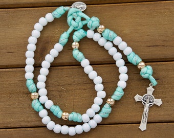 Mint Green Kid's 5 Decade Paracord Rosary - Catholic Gift, Catholic Children