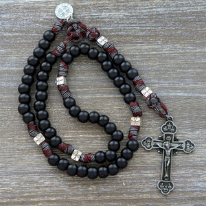 The Crusader - Red & Black Catholic Templar Paracord Rosary for Men - DEUS VULT!