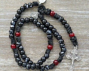 Terror of Demons - St. Joseph - Black and Red 5 Decade Full Size Paracord Rosary - Catholic Gifts