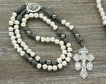 Protector of Holy Church | Handmade St. Joseph Paracord Rosary: Grey, Silver, Gunmetal Beads