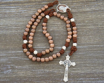 St. Padre Pio Rosary: Copper, Brown, and Silver Metal Beads | Catholic Gift