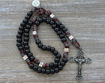 The Crusader - Red & Black Catholic Templar Paracord Rosary for Men - DEUS VULT!