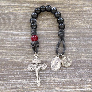 Terror of Demons - St. Joesph - Black and Red - Single Decade Pocket Paracord Rosary | Acrylic Beads, Pardon Crucifix