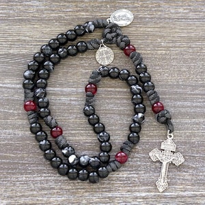 Terror of Demons - St. Joseph - Black and Red 5 Decade Full Size Paracord Rosary - Catholic Gifts