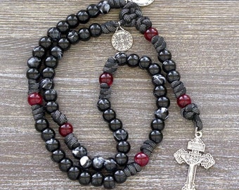Terror of Demons - St. Joseph - Black and Red 5 Decade Full Size Paracord Rosary - Catholic Gifts