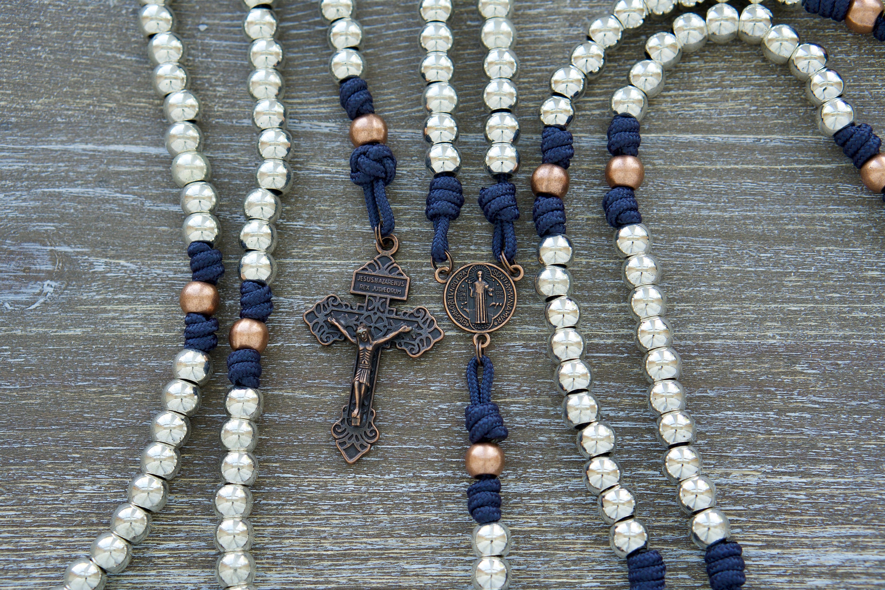 Benedict’s Battle Rosary | Navy Blue and Copper St. Benedict Premium Paracord Rosary | Catholic Gift | Metal Bead Rosary