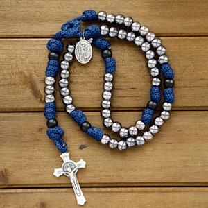 Kids Blue and Gunmetal 5 Decade Paracord Rosary
