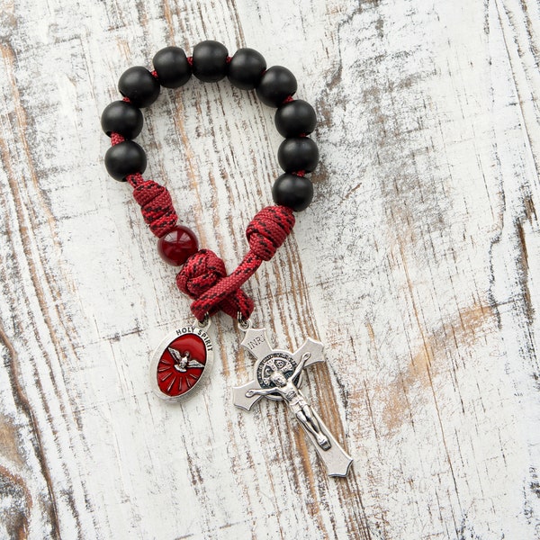 The Crimson Shield - Holy Spirit Confirmation - 1 Decade Catholic Pocket Paracord Rosary | Confirmation Gift