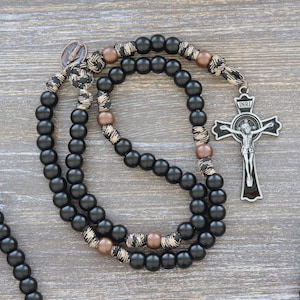 The Heavy Duty Hail Mary - Men's Black and Copper Paracord Rosary, Benedict Crucifix - Catholic Gift