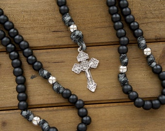 The Demon Destroyer - Black and Silver Men's Paracord Full Size Rosary (5 Decade)