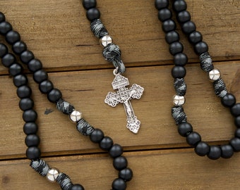 The Demon Destroyer - Black and Silver Men&#39;s Paracord Full Size Rosary (5 Decade)