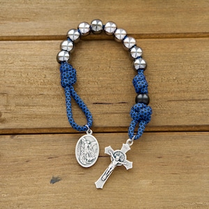 Kids Blue and Gunmetal Single Decade Pocket Paracord Rosary