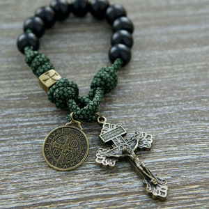 Shield of Faith - Green, Black and Olive Catholic Single Decade Paracord Rosary