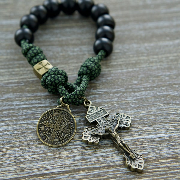 Shield of Faith - Green, Black and Olive Catholic Single Decade Paracord Rosary