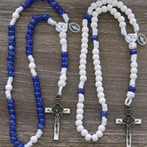 Our Lady&#39;s Mantle  | White and Miraculous Blue Catholic Paracord Rosary | Gifts for Catholics