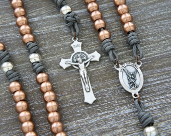 St. Michael’s Sword - St Michael - Copper and Silver Premium Paracord Rosary, Metal Beads | Catholic Gift