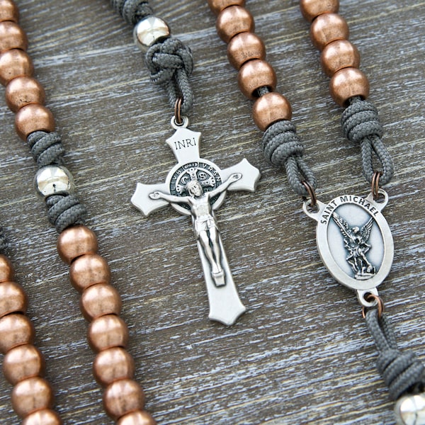 St. Michael’s Sword | Metal Paracord Rosary | Copper and Silver | Premium Catholic Gift