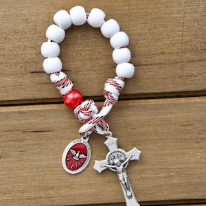 Bold Faith Confirmation Pocket Rosary: Red Holy Spirit Medal, St. Benedict Crucifix