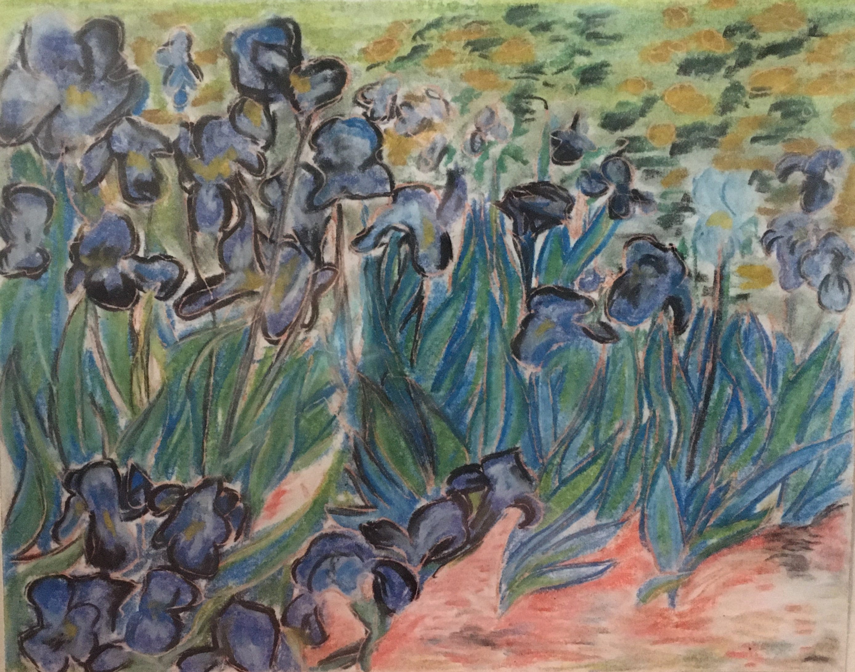 Iris d'après Van Gogh, Petit Tableau Pour Cadeau