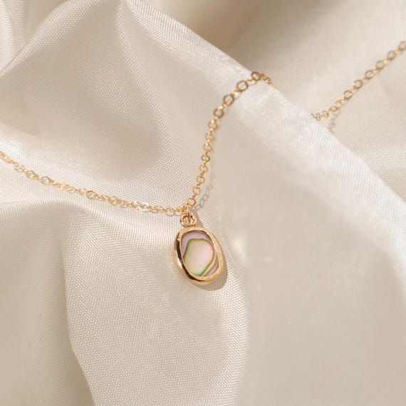 Dainty Abalone Necklace, Shell Necklace, 14k Gold Filled Pendant, Adjustable Chain