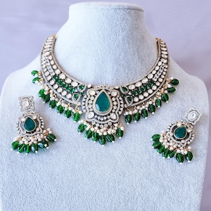 Green Indian Bridal Necklace Set Green Kundan Necklace Set Indian Jewelry Bridal Jewelry Green Kundan Choker set