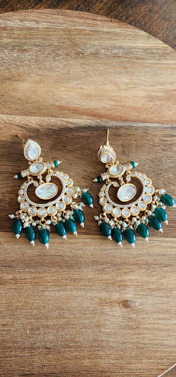 Green chaandbalis Indian earrings kundan earrings green earrings