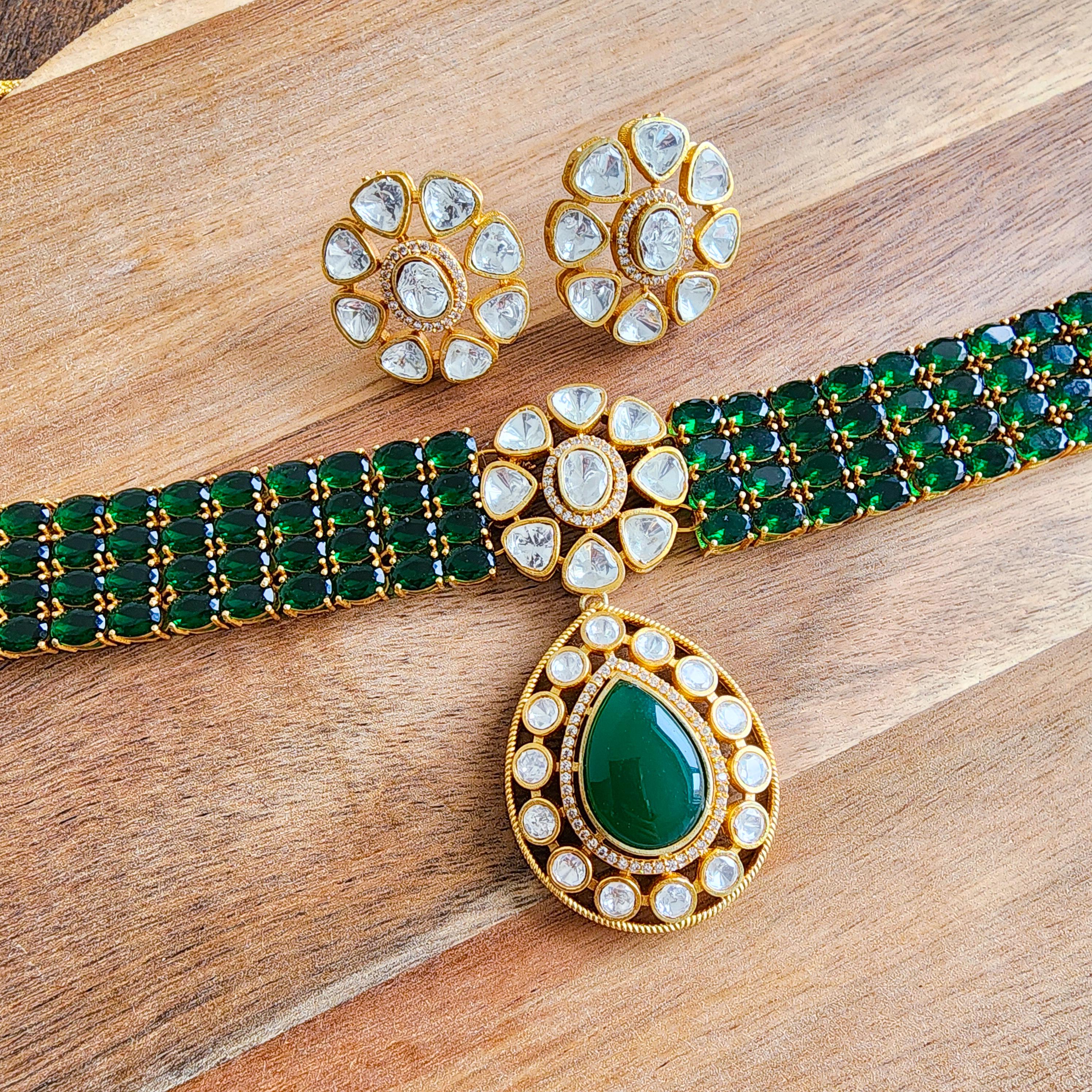 Green Kundan choker pink kundan choker Indian jewelry kundan necklace set polki kundan choker