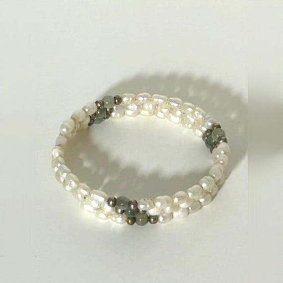 Vintage Freshwater Pearl Jade Bead Wrap Bracelet