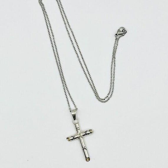Sterling Silver Cross Pendant Necklace Mexico Starburst Stainless Steel Chain