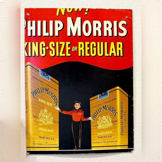 Vintage Philip Morris Cigarette Advertising Sign Johnny Bellhop