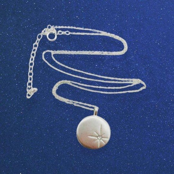 Sterling Silver Adjustable Trace Chain Necklace with Round Sunburst Pendant