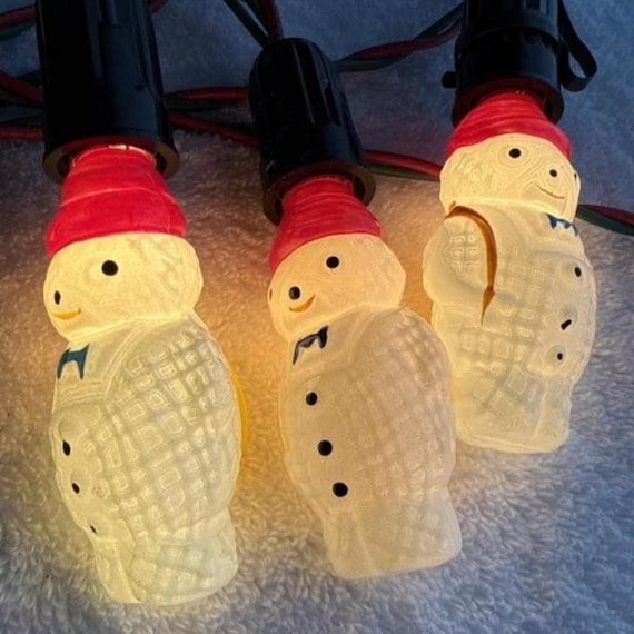 Vintage Glass Snowman Christmas Light Bulbs Set of 3