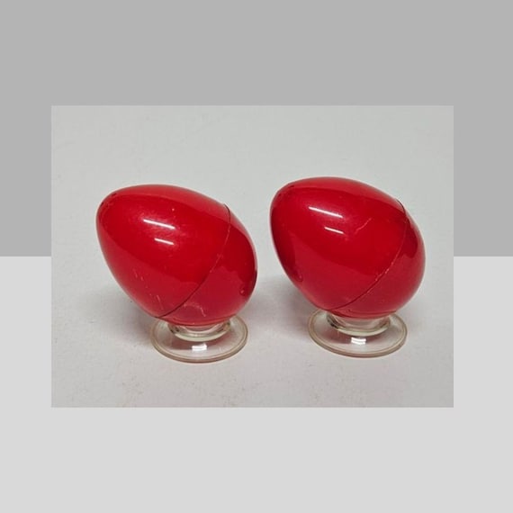 Vintage 1960s Mid-Century Modern Red Plastic Egg Salt and Pepper Shakers