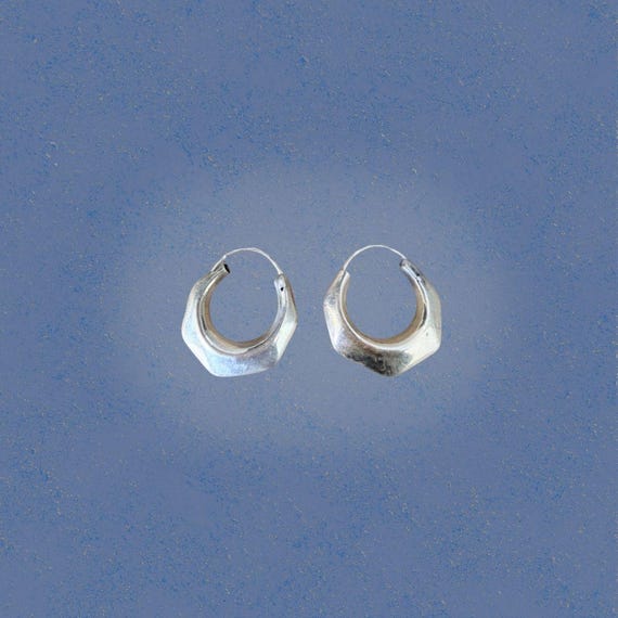 Sterling Silver Geometric Faceted Hoop Earrings