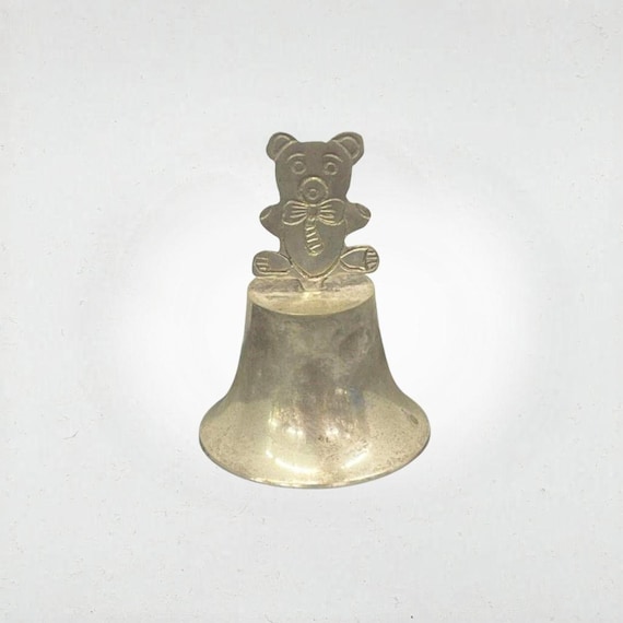 Vintage Ornate Teddy Bear Metal Bell Silverplate