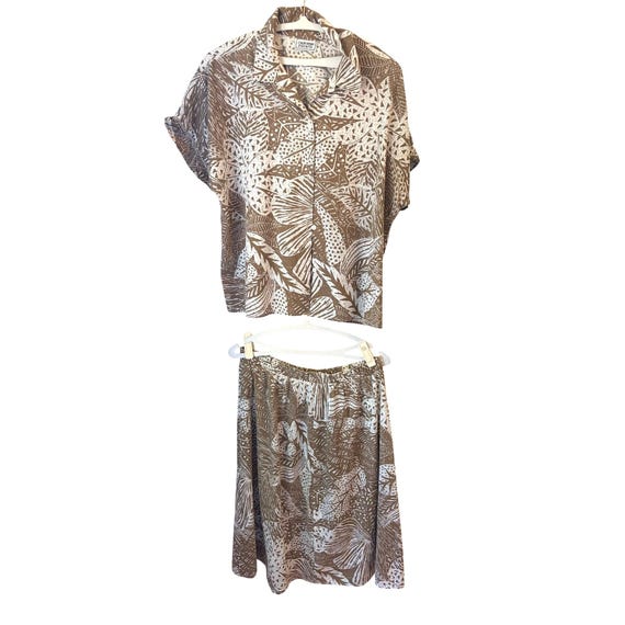 California Events Vintage Botanical Print Blouse and Skirt Set Size L