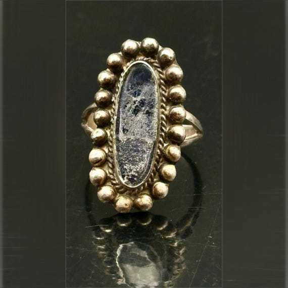 Vintage Southwestern Sterling Silver Blue Stone Oval Raindrop Cluster Ring Size 9