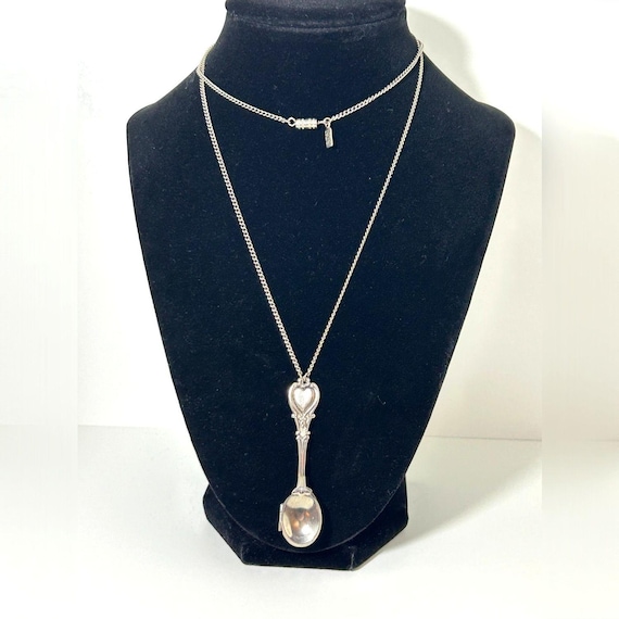 1928 Jewelry Spoon Locket Pendant Necklace Silver Tone Victorian Revival