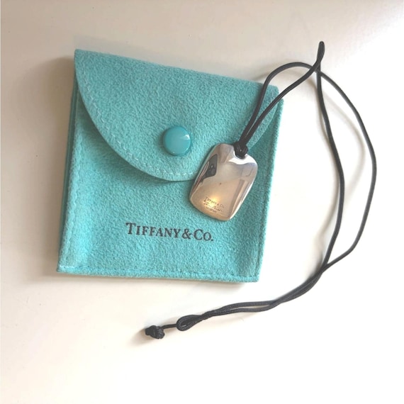 Tiffany Co. Elsa Peretti Sterling Silver Scoop Pendant Silk Cord Necklace with Pouch