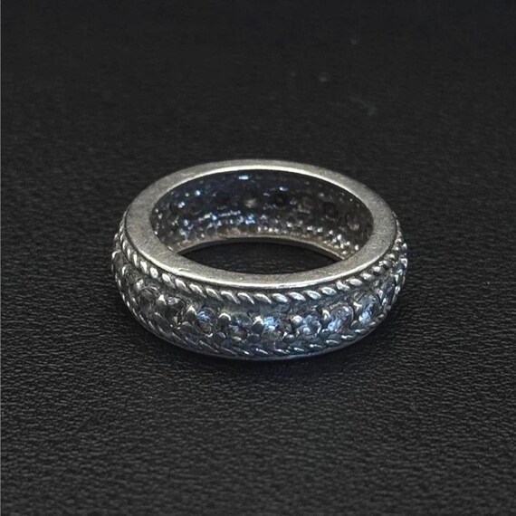 Sterling Silver 925 CZ Pavé Band Ring Rope Edge Size 7