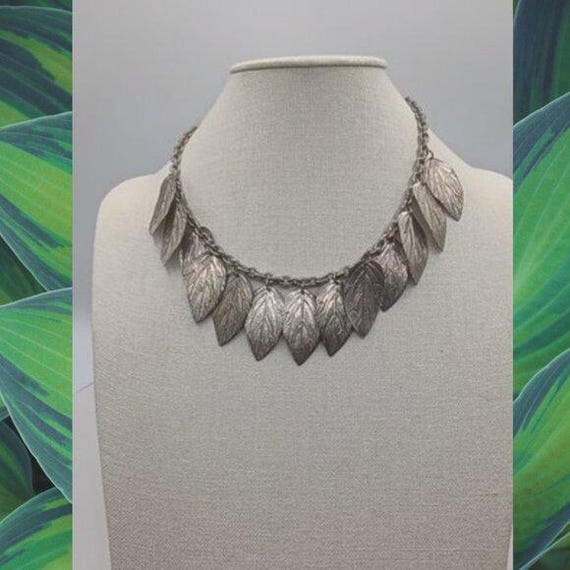 Vintage Silver Tone Leaf Fringe Necklace