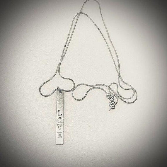 Sterling Silver LOVE Engraved Bar Pendant on Sterling Snake Chain