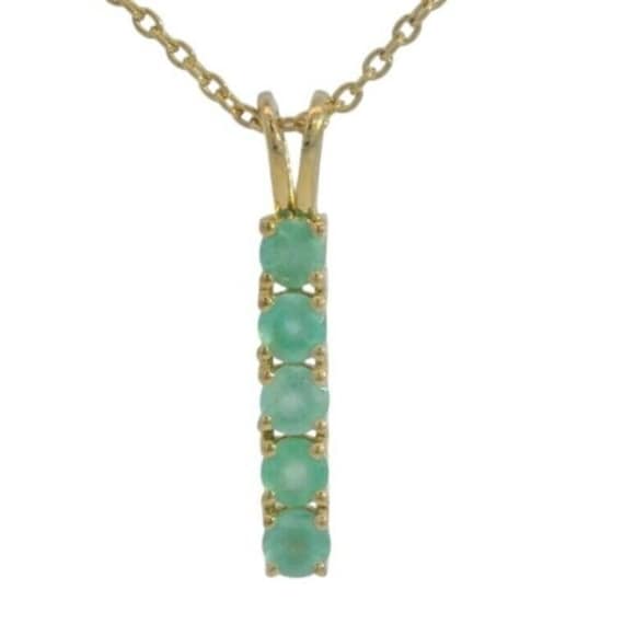 Gold Plated Sterling Silver 925 Natural Emerald Vertical Bar Pendant Necklace