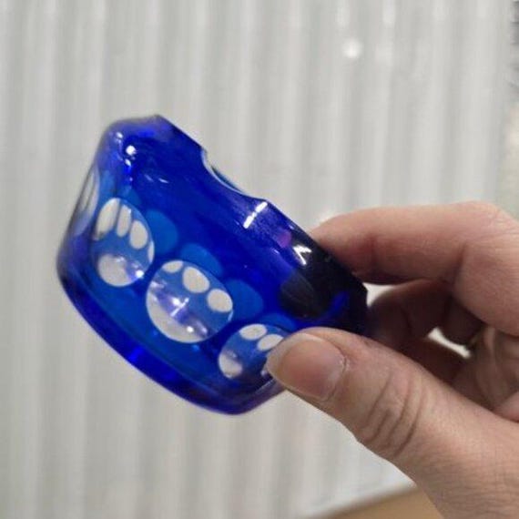 Vintage Cobalt Blue Cut-to-Clear Crystal Ashtray