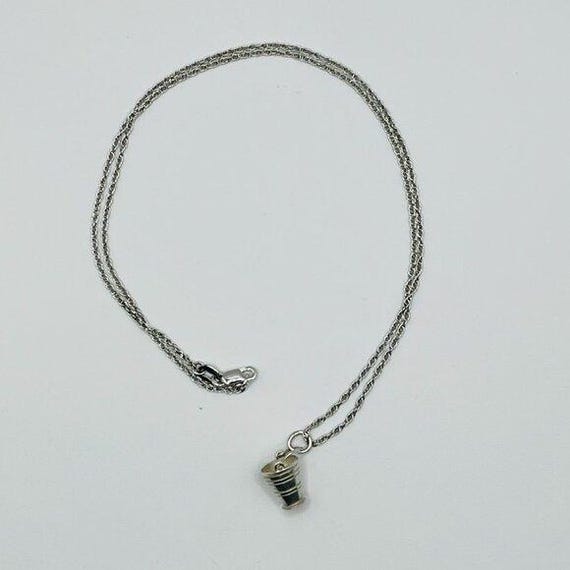 Sterling Silver Bucket Pail Pendant Necklace Rope Chain Charm Jewelry